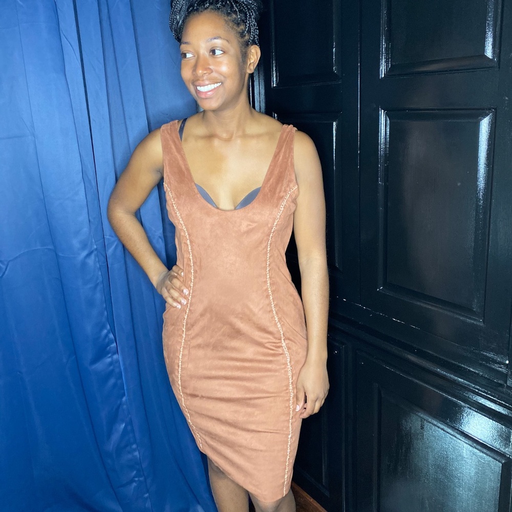 Suede Scoop Neck Dress